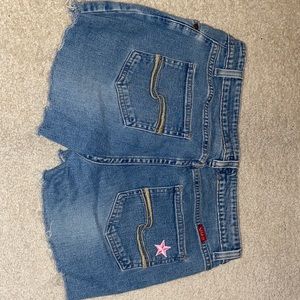 Hand patched jeans shorts